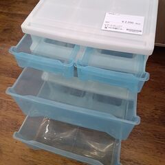 ★ジモティ割あり★  ３段衣装ケース クリアブルー×ホワイト H57×D45×W50 クリーニング済み MT1640の画像