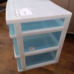 ★ジモティ割あり★  ３段衣装ケース クリアブルー×ホワイト H57×D45×W50 クリーニング済み MT1640の画像