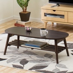 7/15限定ニトリ 折りたたみテーブル ラポール楕円 ダークブラウン【定価約6千円】の画像