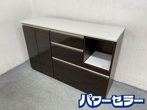 ニトリ/NITORI キッチンカウンター アルミナ2 140CT DBR ハイグロスシート ダークブラウン 中古家具 店頭引取歓迎 R8531