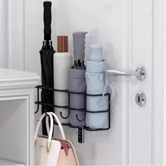 ★新品★傘立て 壁掛け式 アンブレラスタンド ブラック 長方形 玄関 傘ラック ホルダー フック付き 傘たて かさ立て 傘収納 玄関収納の画像