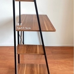 収納棚付き木製デスク　机　無垢　ワークデスク　テレワークの画像