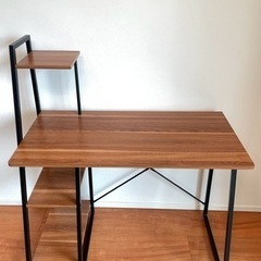 収納棚付き木製デスク　机　無垢　ワークデスク　テレワークの画像