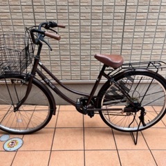  ★中古★鍵付 ギア付 6段変速ギア dixhuit ブラウン 自転車 本体 ママチャリ 変速 自転車 両足スタンド シティサイクル おしゃれ 26 ギア付き 通学 ライト付き 自転車の画像