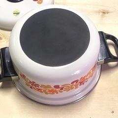 ホーローの両手鍋　20cm 昭和レトロ　山為ホーロー　未使用の画像
