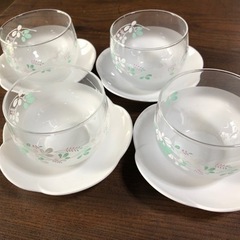 取りに来れる方限定 花柄ガラス湯呑  茶托つき 4セットの画像