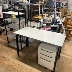 G1202 　デスクワゴンシェルフチェアセット　ホワイト　ニトリ　美品 G1202 デスクワゴンシェルフチェアセット ホワイト ニトリ 美品
