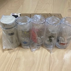 【新品未使用】スヌーピー  ガラスコップ4個、ステンレスボトル1個の画像