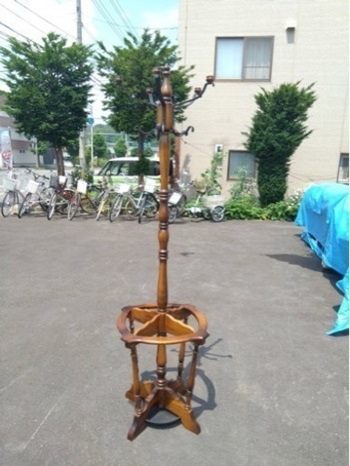 ● レトロ/オールド カリモク karimoku コートハンガー/ポールハンガー/傘立て/帽子掛け/木製 高級家具 重厚 中古 ③