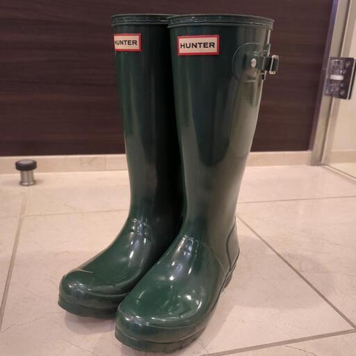 【美品】HUNTER　ハンター　長靴　22.5〜23cm ツヤ有り　モスグリーン