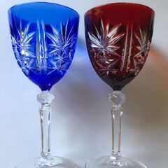 【未使用】ワイングラス 冷酒グラス ペアグラス 色被せ切子