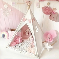 美品 窓付き キッズテント 子ども部屋 オフホワイトの画像