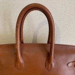 差し上げます　本革 バーキン型 ハンドバッグ  レザー ブラウン 金具 ゴールドの画像
