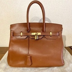 差し上げます　本革 バーキン型 ハンドバッグ  レザー ブラウン...
