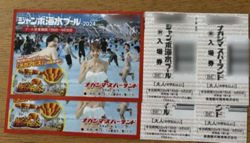 ナガシマジャンボ海水プール入場券２枚セット(ナガシマスパーランド入場券付き)