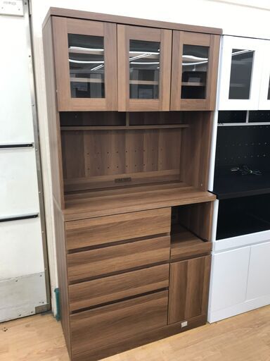 ★ジモティ割あり★  食器棚 ダークブラウン H182×W90×D42 クリーニング済み KJ5598