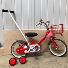 激安店舗 補助、スタンドなし】ミッキーマウス 幼児用自転車 赤14インチ 自転車本体