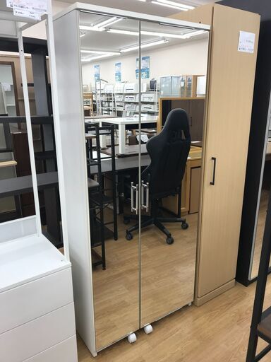 ★ジモティ割あり★  ミラー付収納棚 ホワイト H175×W75×D38 クリーニング済み KJ5601