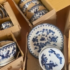 【昭和レトロ】萩窯　染付 唐子　うつわセットの画像