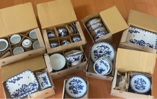 【昭和レトロ】萩窯　染付 唐子　うつわセット