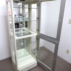 新札幌 モーブル製 ガラスケース 飾り棚 ショーケース コレクションボード  高さ165×幅55×奥行42 二段 ガラス棚 No.2640の画像