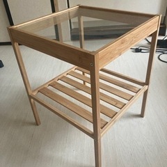 小さめのサイドテーブル　コーヒーテーブル　白木+ガラス天板の画像