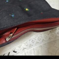 デニム風 花刺繍 トートバッグの画像