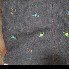 デニム風 花刺繍 トートバッグの画像
