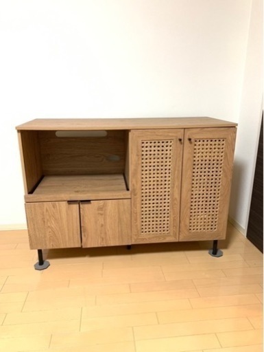 ロウヤ食器棚 ロータイプ キッチンカウンター レンジ台 キッチン収納 キッチンボード カップボード 収納棚 チェスト キャビネット サイドボード 大容量 120cm ラタン調 木製 レンジ 炊飯器 おしゃれ 韓国インテリア