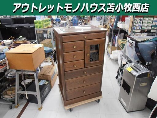 キャビネット 木製 幅58.5x奥行43x高さ101.5cm アクセサリーケース付き 天然木 苫小牧西店