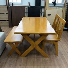 ▼値下げ▼ダイニングセット ダイニングテーブル イス×2 ベンチ×1幅135×奥行80×高さ71cm ?自社配送時?代引き可?※現金、クレジット、スマホ決済対応※【送料に設置込】