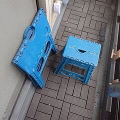 終了／ ガーデニング テーブル イス 折りたたみ 観葉植物 プラスチック 樹脂製 ブルーの画像