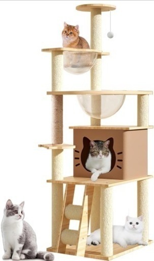 新品未使用未開封品です❣️Yinanroa キャッキャットタワー -キャットタワー宇宙船-猫タワー 爪研ぎ おしゃれ 大型猫 子猫-運動不足解消 おもちゃ-猫ハウス-展望台、麻紐 、猫おもちゃボール-耐荷重20kg,新品未使用未開封 キャットタワー木製トタワー-140CM