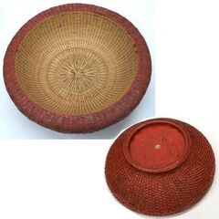 未使用品・長期保管品 昭和レトロ 體漆工房 乾漆蓋付 箱 網代 菓子器 アイヌ彫 30cm　アンティーク コレクション ☆ PayPay(ペイペイ)決済可能 ☆ 札幌市 豊平区 平岸 平岸店の画像