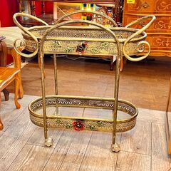 アイアン アンティークワゴン 薔薇 2段 メッシュバスケット ガ...