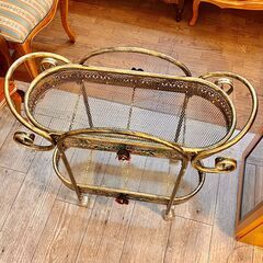 アイアン アンティークワゴン 薔薇 2段 メッシュバスケット ガーデニングラック ★買取帝国 志木店の画像