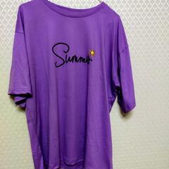 レディース Tシャツ 夏服半袖 ロングTシャツ パープル XL 韓国ファッションの画像