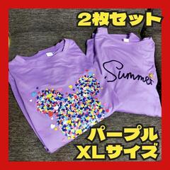 レディース Tシャツ 夏服半袖 ロングTシャツ パープル XL ...