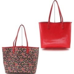 値下！コーチ美品　COACHリバーシブルトートバッグ　赤色×小花柄　A4可の画像