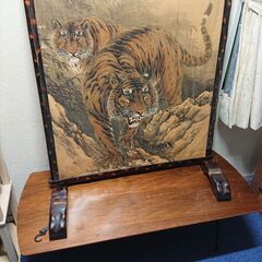 終了／ インテリア 屏風 アンティーク 虎 梅 骨董 置物 オブジェの画像