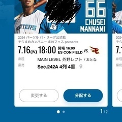 7/16 日ハム　エスコン　外野２枚連番