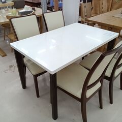 ★ジモティ割あり★ 大塚家具 ダイニングセット4人用 ホワイト×ブラウン W120.2×D75.2×H70.2 クリーニング済み TC3891