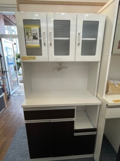 配達可【大川家具】【食器棚/幅89cm】クリーニング済み【管理番号11607】