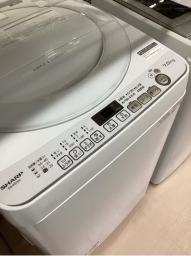 美原店 シャープ 全自動洗濯機 7.0kg ホワイト系 ES-KS70V-W 