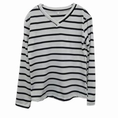 【地元限定価格】レディース　カットソー　ボーダーシャツ　vネック　ホワイト　Ｌサイズ　新品の画像