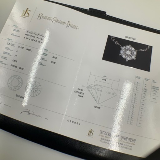 pt850 pt900 ダイヤモンド　ネックレス　4.6g 0.532ct 鑑定書