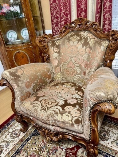 今週セール‼️◆ヨーロピアン ♦︎ロココ様式◆ソファ◆アームチェア◆シングルソファ◆金華山◆猫脚◆花柄