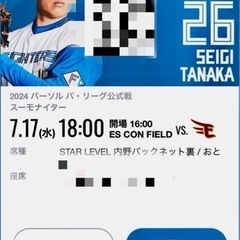【本日7/17】エスコン日ハム戦 2席分 駐車券付き