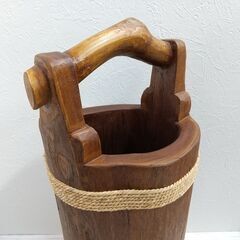 天然木くりぬき物入れ/天然木傘立て/天然木桶/造花入れ/ドライフラワー入れ/無垢/花器/花瓶/インテリア/ディスプレイ/E0DS0114の画像