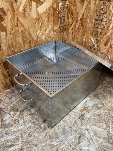 C(6526)業務用 蒸し器 45cm 二段 蓋付き 角蒸し器 角型蒸器 角型蒸し器 ステンレス 調理器具 厨房 飲食店 店舗用 中古　せいろ